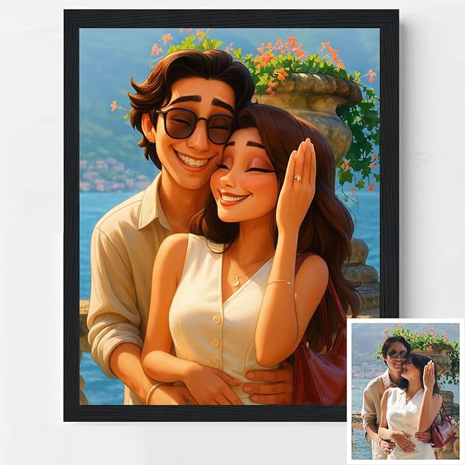 Personalized Cartoon Portrait from Photo, Custom Valentines Day Wall Art, Portrait Gift Cartoon Illustration for Anniversary Wedding Birthday, Valentine's Day Gift for Him and Her