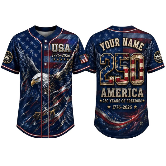 Personalized USA 250th Anniversary Baseball Jersey Custom Name Number Patriotic Shirt 1776 2026 July 4th Memorial Day Gift