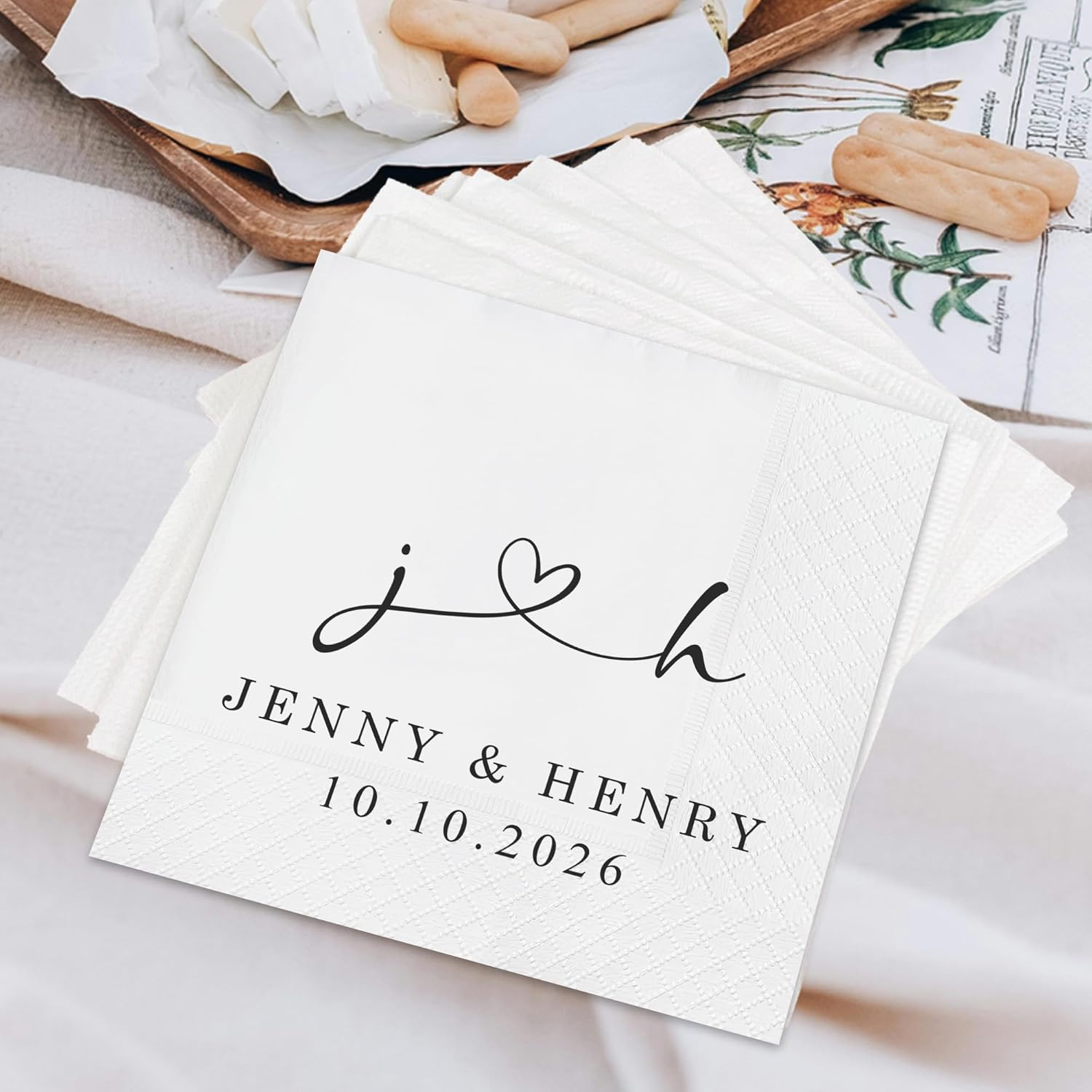 Personalized Wedding Cocktail Napkins – Custom Name Elegant Bride & Groom Table Decor