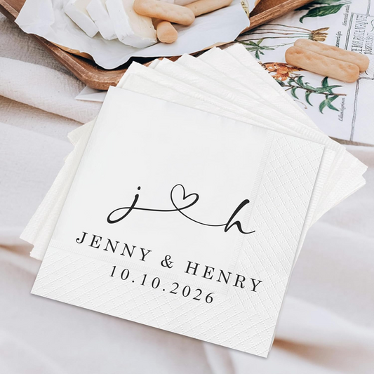 Personalized Wedding Cocktail Napkins – Custom Name Elegant Bride & Groom Table Decor