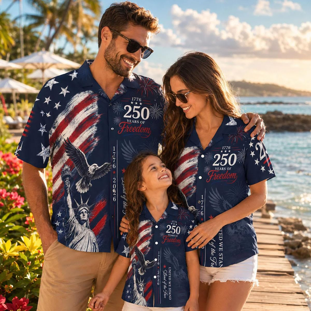 Patriotic Hawaiian Shirts for Men USA 250 Anniversary 1776-2026 Fourth of July Shirt Button Up Eagle Independence Day