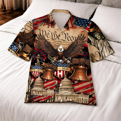 USA 250th Anniversary Hawaiian Shirt, Patriotic Eagle & Statue of Liberty 250 Years of Freedom Gift for Men V5