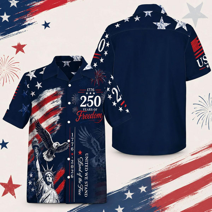 Patriotic Hawaiian Shirts for Men USA 250 Anniversary 1776-2026 Fourth of July Shirt Button Up Eagle Independence Day
