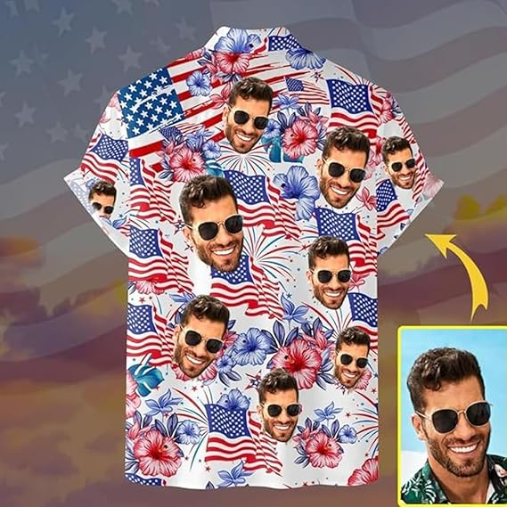 Custom Hawaiian Shirt with Faces, Tropical Floral Shirt Short Sleeve Button Down Beach Shirt, Custom Pet Hawaiian Shirt