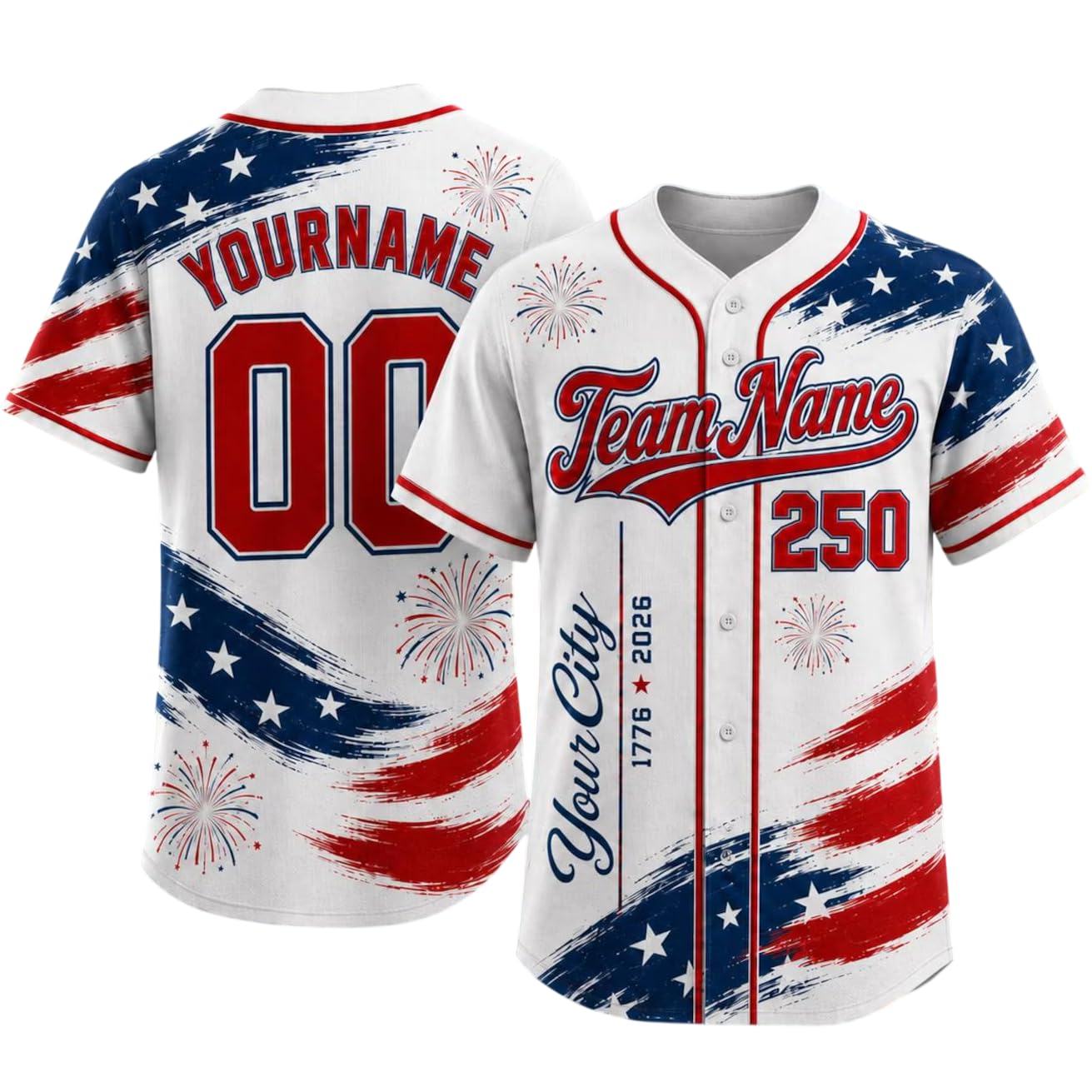 Personalized USA Baseball Jersey Custom Name Number Button Down Sports Shirt Patriotic American Flag Team for Men Women V3