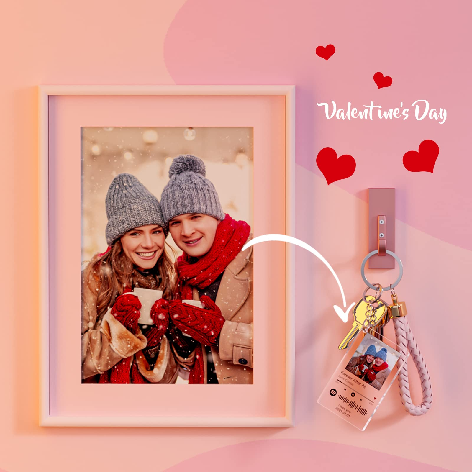 Personalized Song Photo Keychain with Custom Picture, Music Player Style Acrylic Keychain for Couples