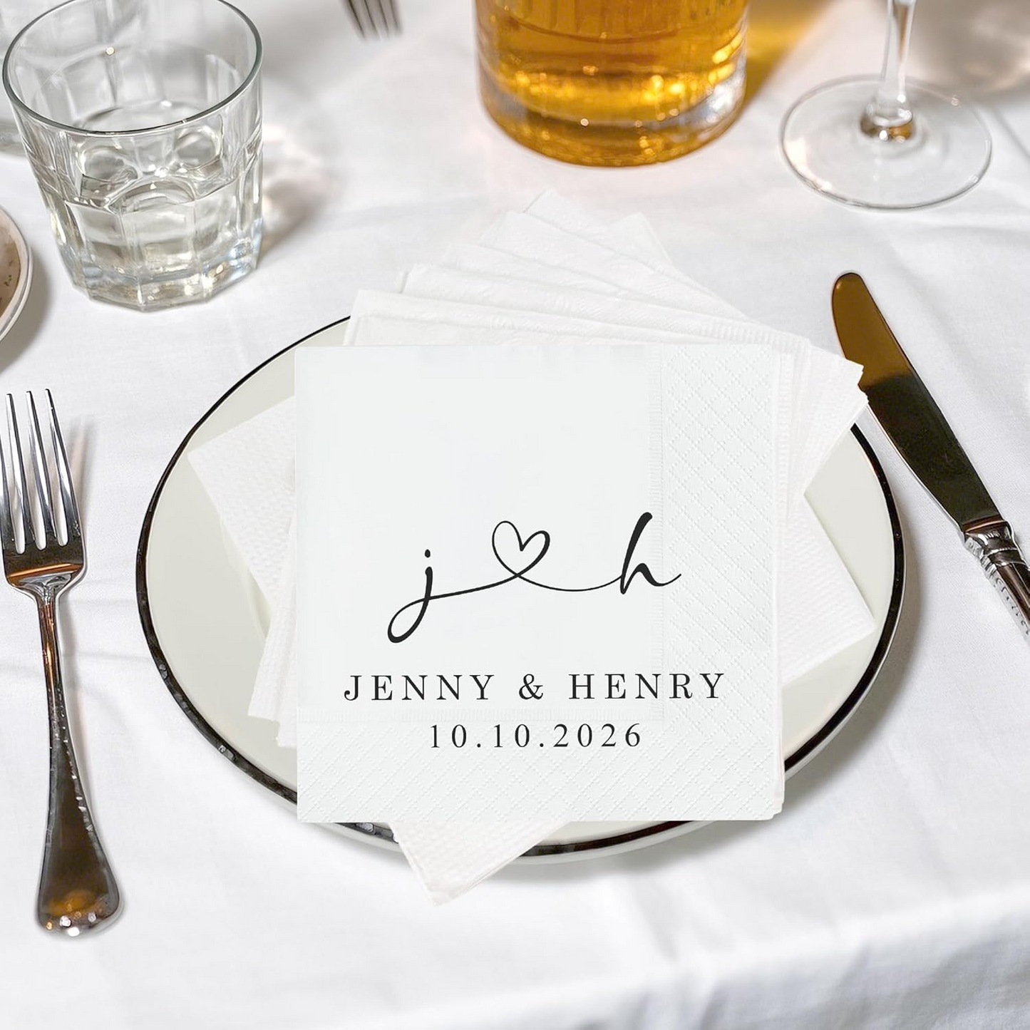 Personalized Wedding Cocktail Napkins – Custom Name Elegant Bride & Groom Table Decor