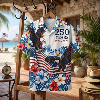 USA 250th Anniversary Hawaiian Shirt, Patriotic Eagle & Statue of Liberty 250 Years of Freedom Gift for Men V4