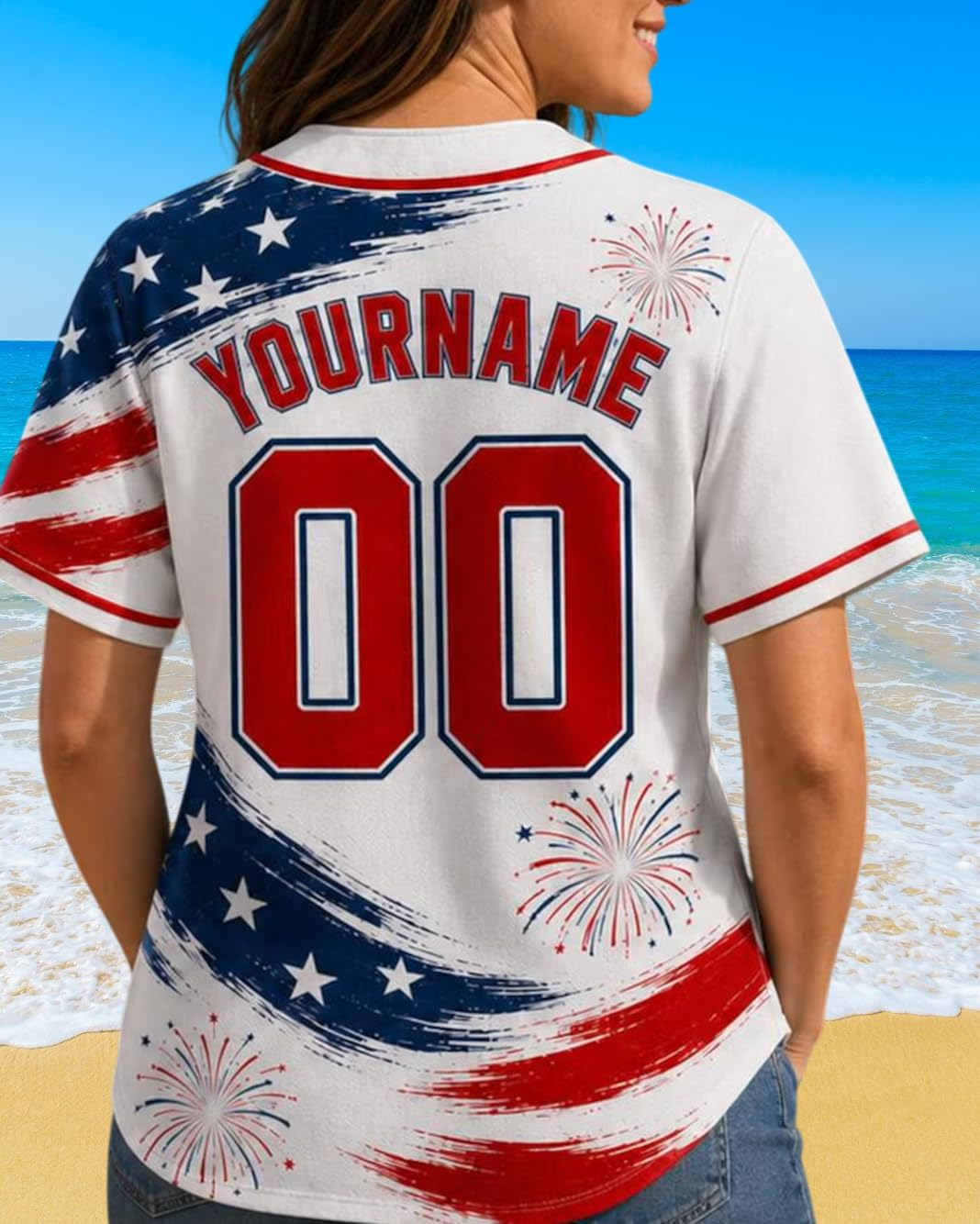 Personalized USA Baseball Jersey Custom Name Number Button Down Sports Shirt Patriotic American Flag Team for Men Women V3