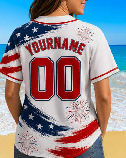 Personalized USA Baseball Jersey Custom Name Number Button Down Sports Shirt Patriotic American Flag Team for Men Women V3
