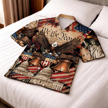 USA 250th Anniversary Hawaiian Shirt, Patriotic Eagle & Statue of Liberty 250 Years of Freedom Gift for Men V5