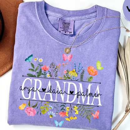 Personalized Grandma Comfort Colors Custom Watercolor Wildflower Grandma T-Shirt