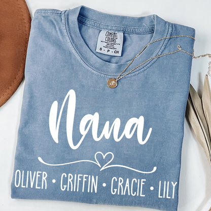Comfort Colors Personalized Nana Shirt with Grandkids' Names - Custom Family Gift for Nana
