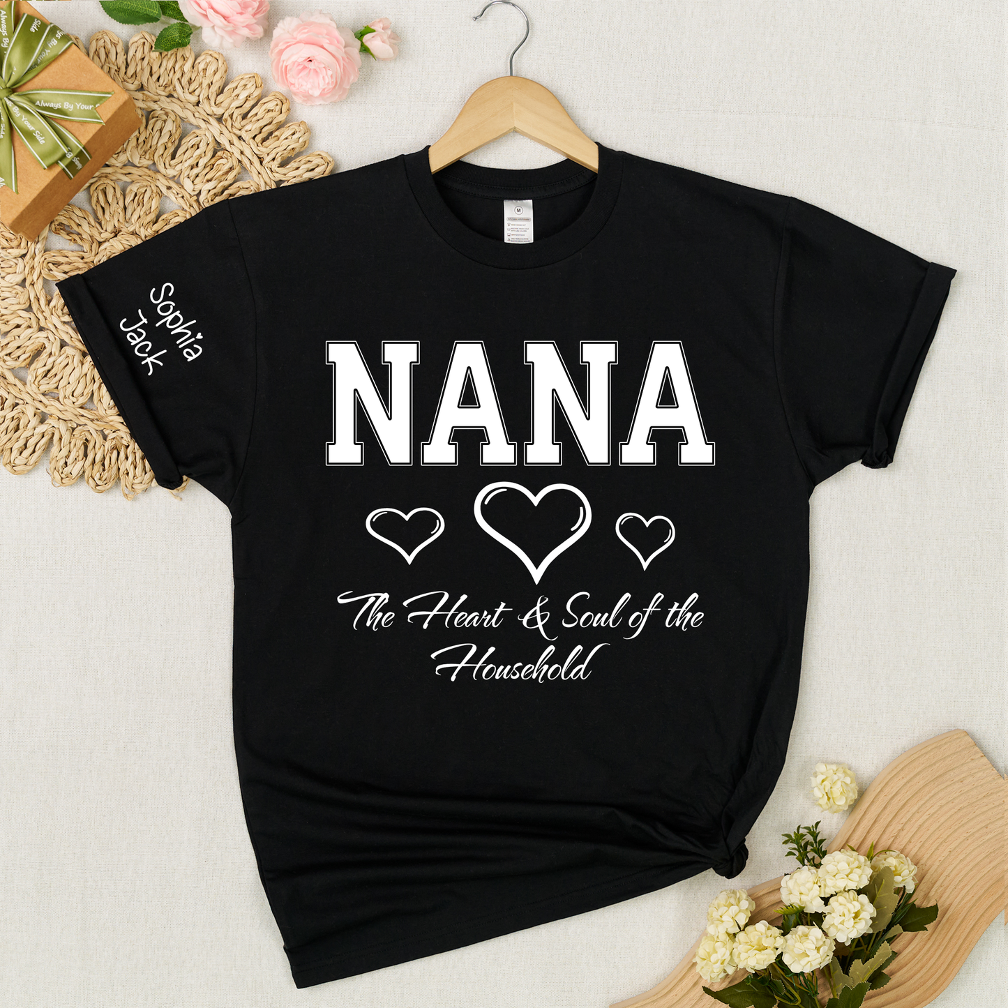 Personalized "Heart & Soul of the Household" T-Shirt – Custom Nana, Mimi, Grandma, Gigi Shirts, Family Gift for Mother’s Day,