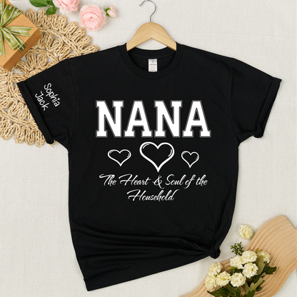 Personalized "Heart & Soul of the Household" T-Shirt – Custom Nana, Mimi, Grandma, Gigi Shirts, Family Gift for Mother’s Day,