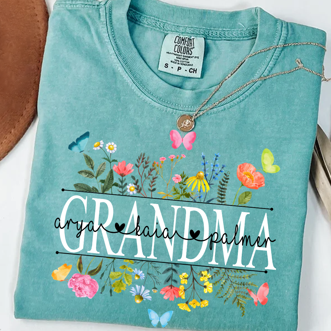 Personalized Grandma Comfort Colors Custom Watercolor Wildflower Grandma T-Shirt