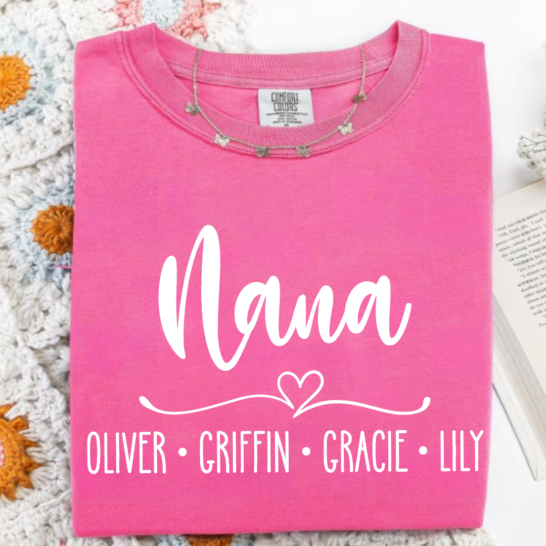 Comfort Colors Personalized Nana Shirt with Grandkids' Names - Custom Family Gift for Nana