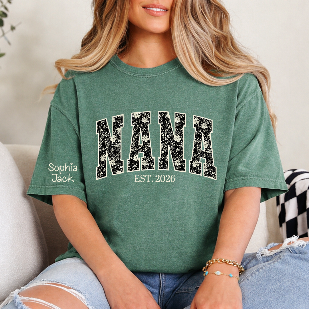 Personalized Nana Shirt with Floral Design – Custom Family Name Shirt for Grandmas