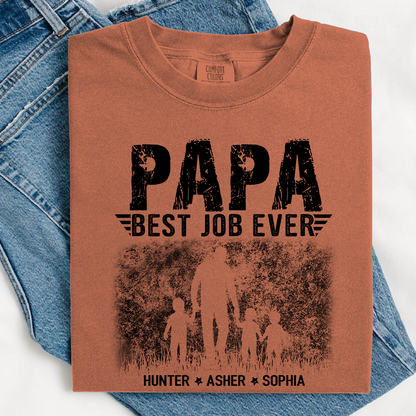 Papa Best Job Ever Shirt - Comfort Colors Custom Kids Names Tee - Father's Day Gift for Grandpa