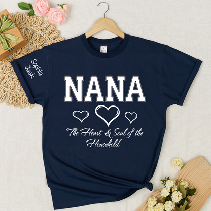 Personalized "Heart & Soul of the Household" T-Shirt – Custom Nana, Mimi, Grandma, Gigi Shirts, Family Gift for Mother’s Day,