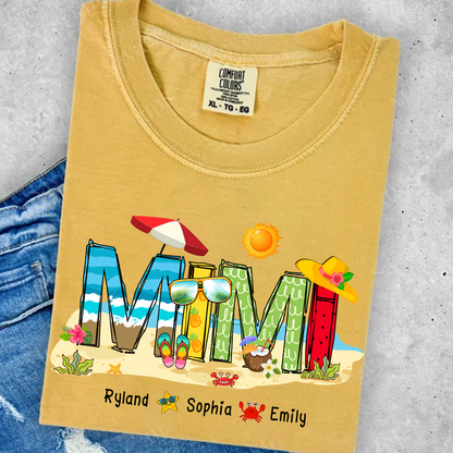 Custom Beach Mimi Shirt – Personalized Grandma T-Shirt with Grandkids Names