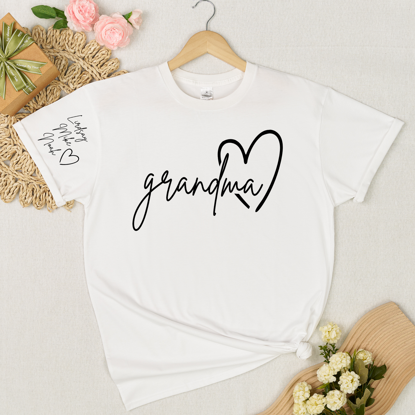 Personalized Grandma Heart T-Shirt with Custom Names - Perfect Gift for Grandma, Family, or Loved Ones