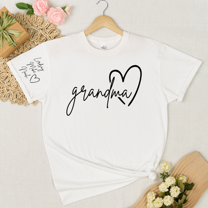 Personalized Grandma Heart T-Shirt with Custom Names - Perfect Gift for Grandma, Family, or Loved Ones