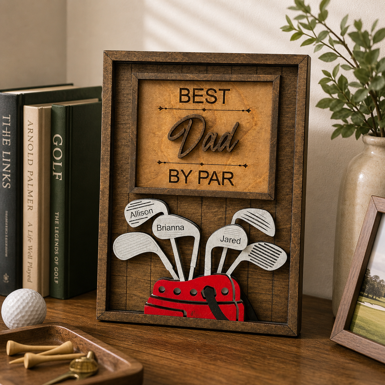Personalized Grandpa Golf Wood Sign, Custom Name Golf Club Frame, Best Grandpa by Par Gift for Father