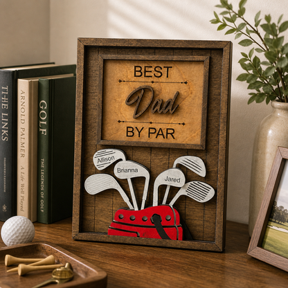 Personalized Grandpa Golf Wood Sign, Custom Name Golf Club Frame, Best Grandpa by Par Gift for Father