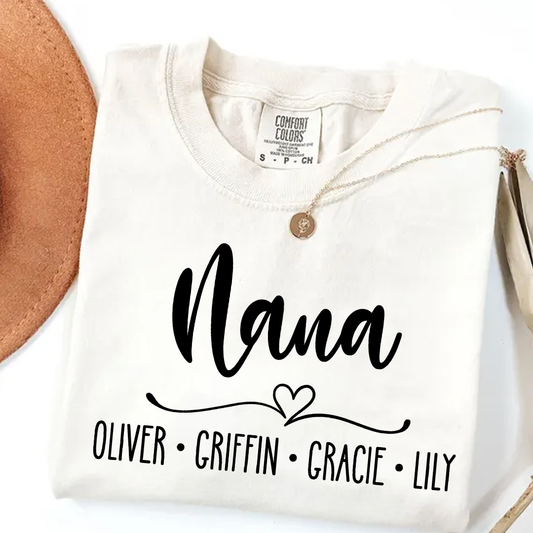 Comfort Colors Personalized Nana Shirt with Grandkids' Names - Custom Family Gift for Nana