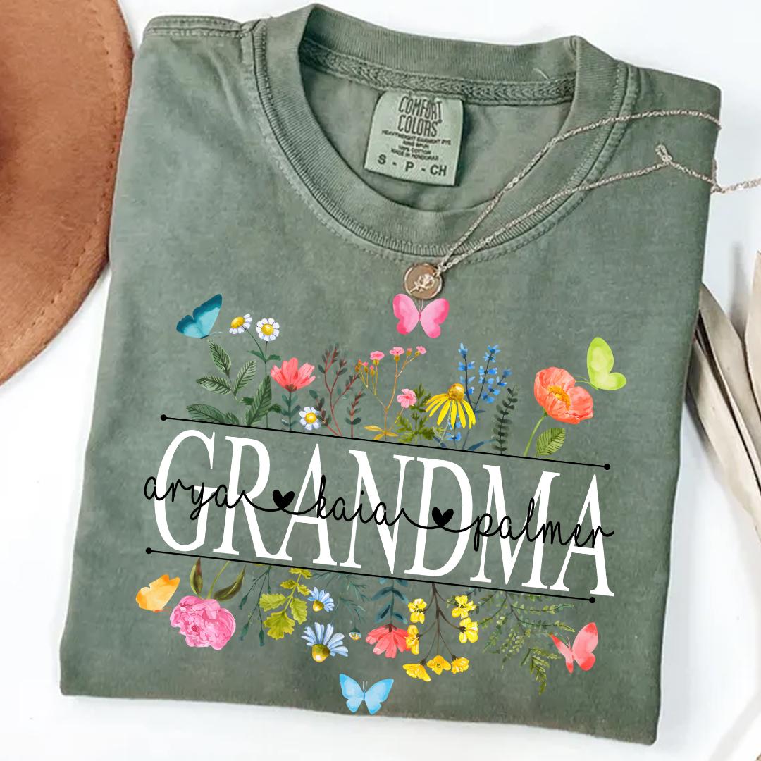 Personalized Grandma Comfort Colors Custom Watercolor Wildflower Grandma T-Shirt
