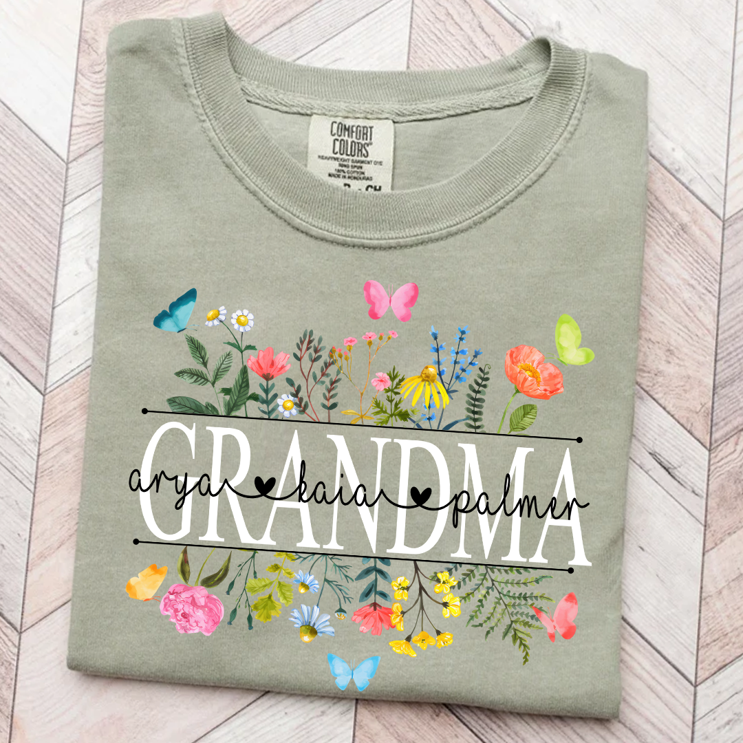 Personalized Grandma Comfort Colors Custom Watercolor Wildflower Grandma T-Shirt
