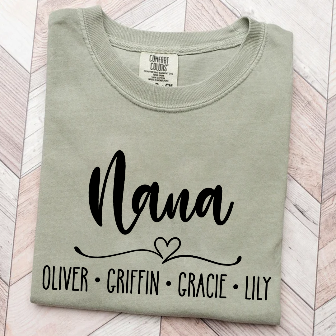 Comfort Colors Personalized Nana Shirt with Grandkids' Names - Custom Family Gift for Nana
