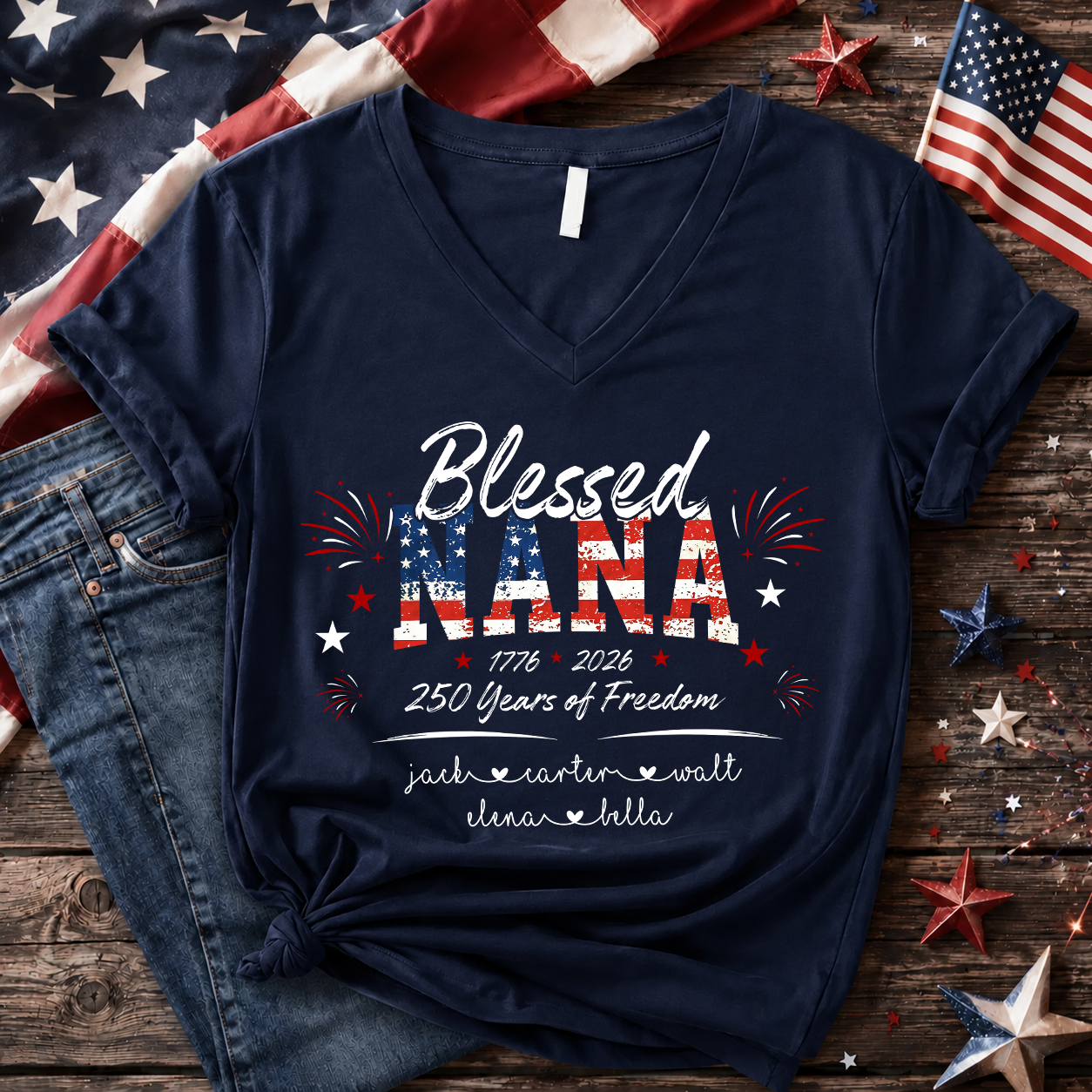 Blessed Nana American Flag Shirt, USA 250th Anniversary Shirt, Patriotic Nana Gift, Fourth of July Shirt, Freedom Celebration Tee, Est 1776-2026