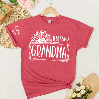 Personalized Blessed Grandma T-Shirt with Custom Names - Unique Gift for Grandma, Family, or Loved Ones