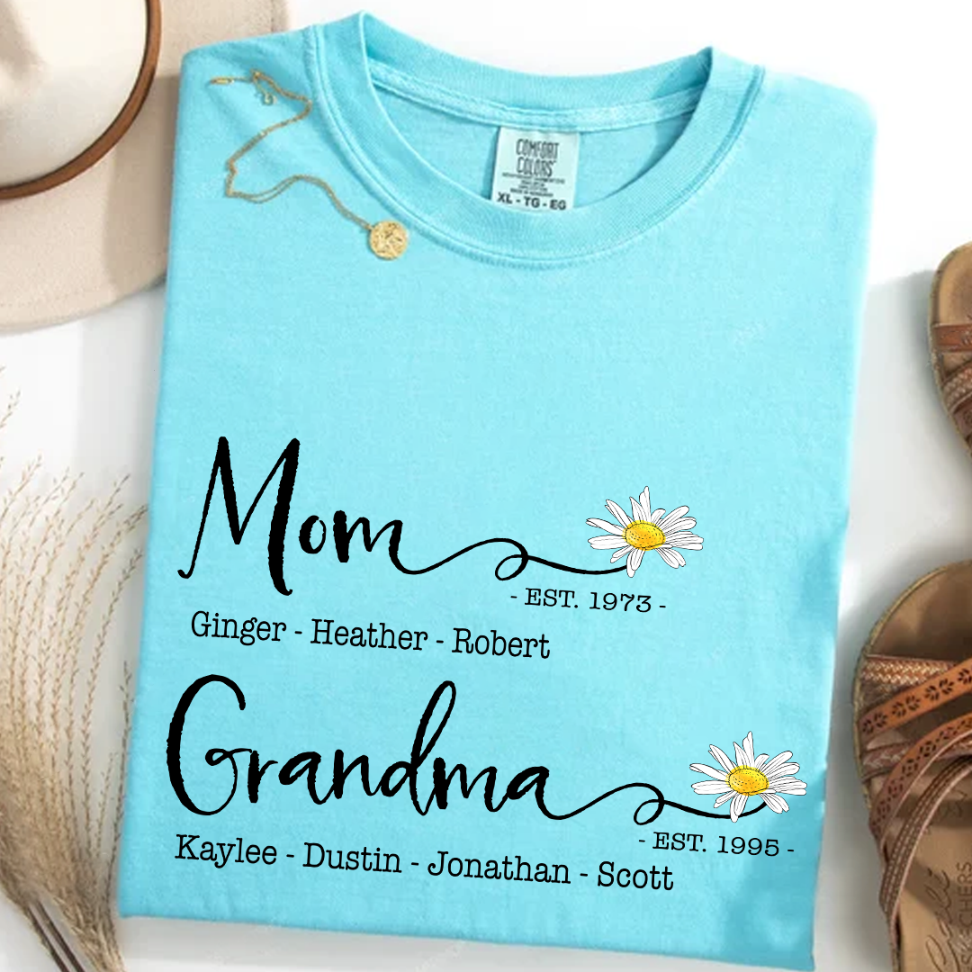 Personalized Mom & Grandma Shirt – Custom Family Name T-Shirt with Birth Year – Unique Gift for Mothers & Grandmothers, Birthday, Mother’s Day