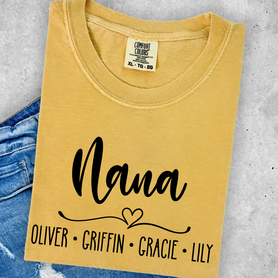 Comfort Colors Personalized Nana Shirt with Grandkids' Names - Custom Family Gift for Nana