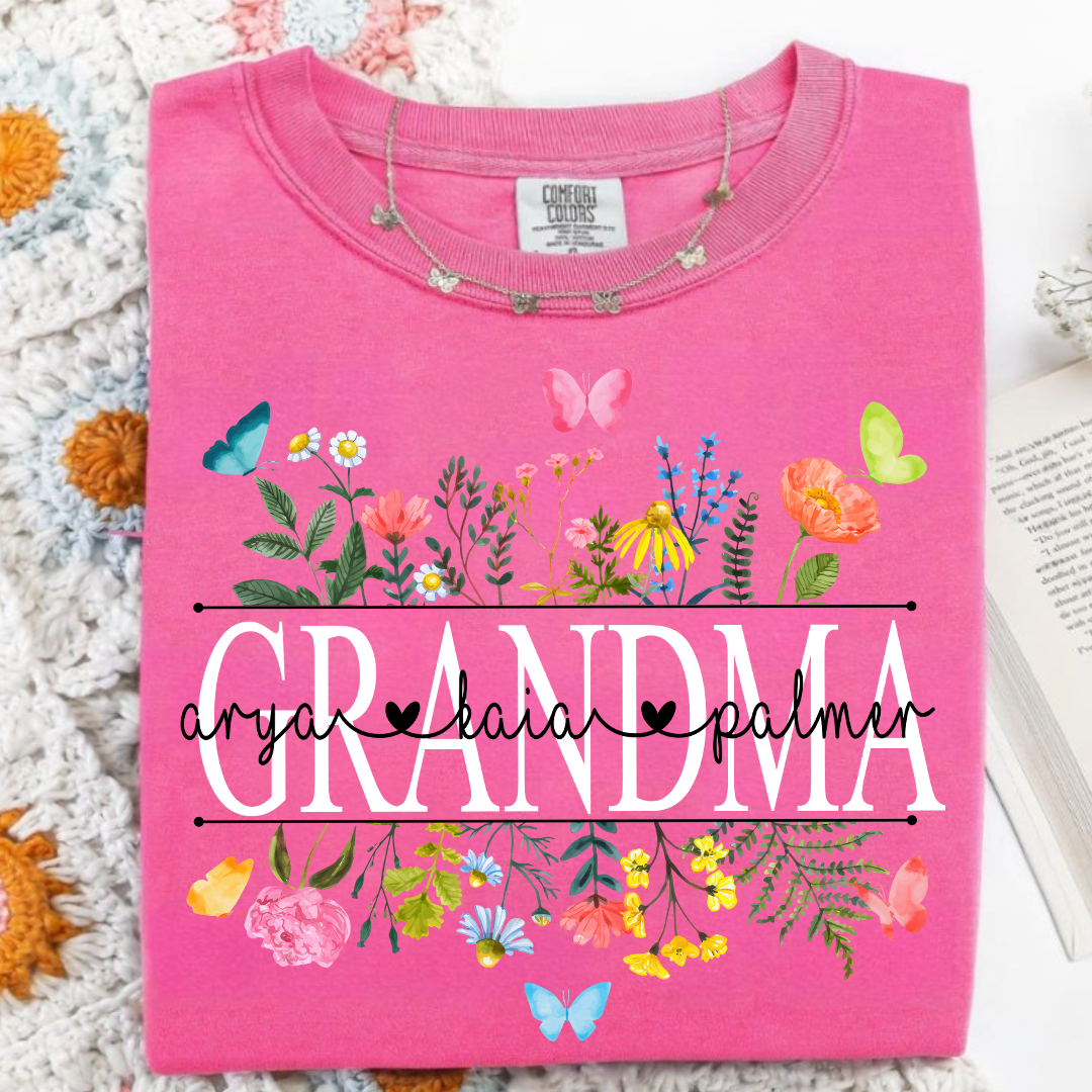 Personalized Grandma Comfort Colors Custom Watercolor Wildflower Grandma T-Shirt