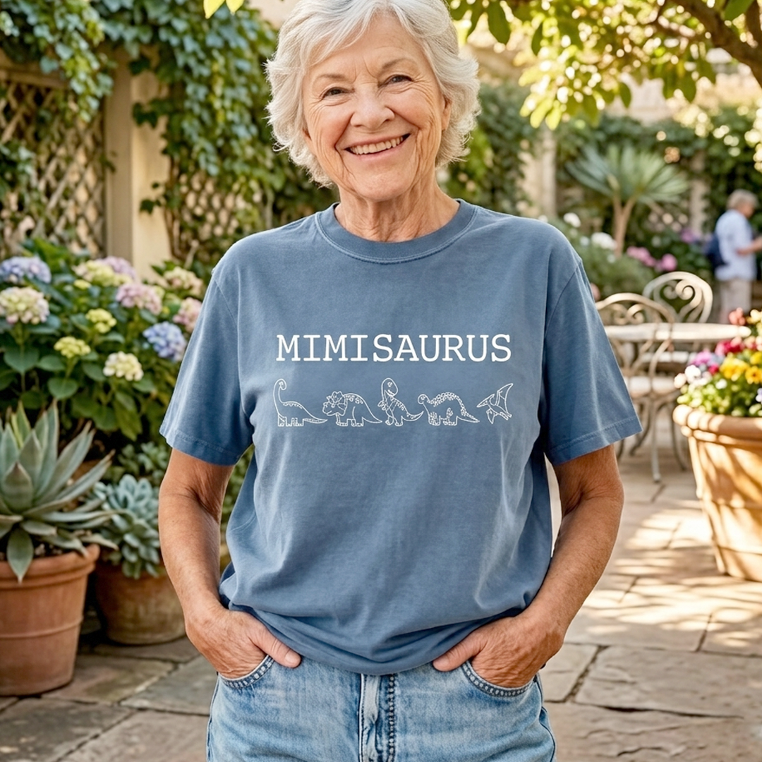 Personalized Mimisaurus Dinosaur Shirt, Custom Grandma Nickname Shirt, Cute Dinosaur Line Art Design, Birthday Gift for Mimi Nana Gigi, Mothers Day Family Shirt