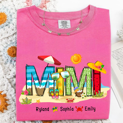 Custom Beach Mimi Shirt – Personalized Grandma T-Shirt with Grandkids Names