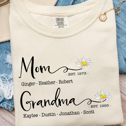Personalized Mom & Grandma Shirt – Custom Family Name T-Shirt with Birth Year – Unique Gift for Mothers & Grandmothers, Birthday, Mother’s Day