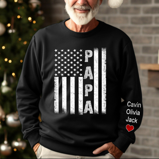 Personalized Papa Flag, Custom Papa And Kids, Papa Gift Sweatshirt