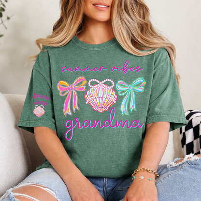 Colorful Bow and Shell Grandma T-Shirt Perfect for Summer Outfits