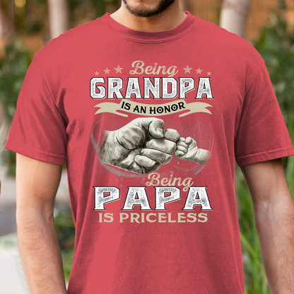 Personalized Grandpa Papa Shirt, Being Grandpa Is An Honor Being Papa Is Priceless T Shirt