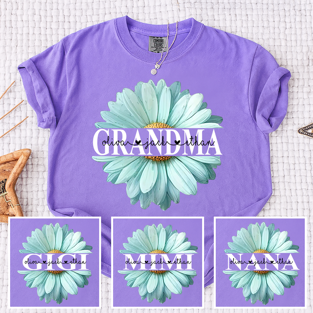 Comfort Colors® Personalized Grandma Flower Daisy Shirt with Kids Names, Custom Daisy Floral Grandma Nana Mimi T-Shirt, Meaningful Gift for Mother’s Day Birthday