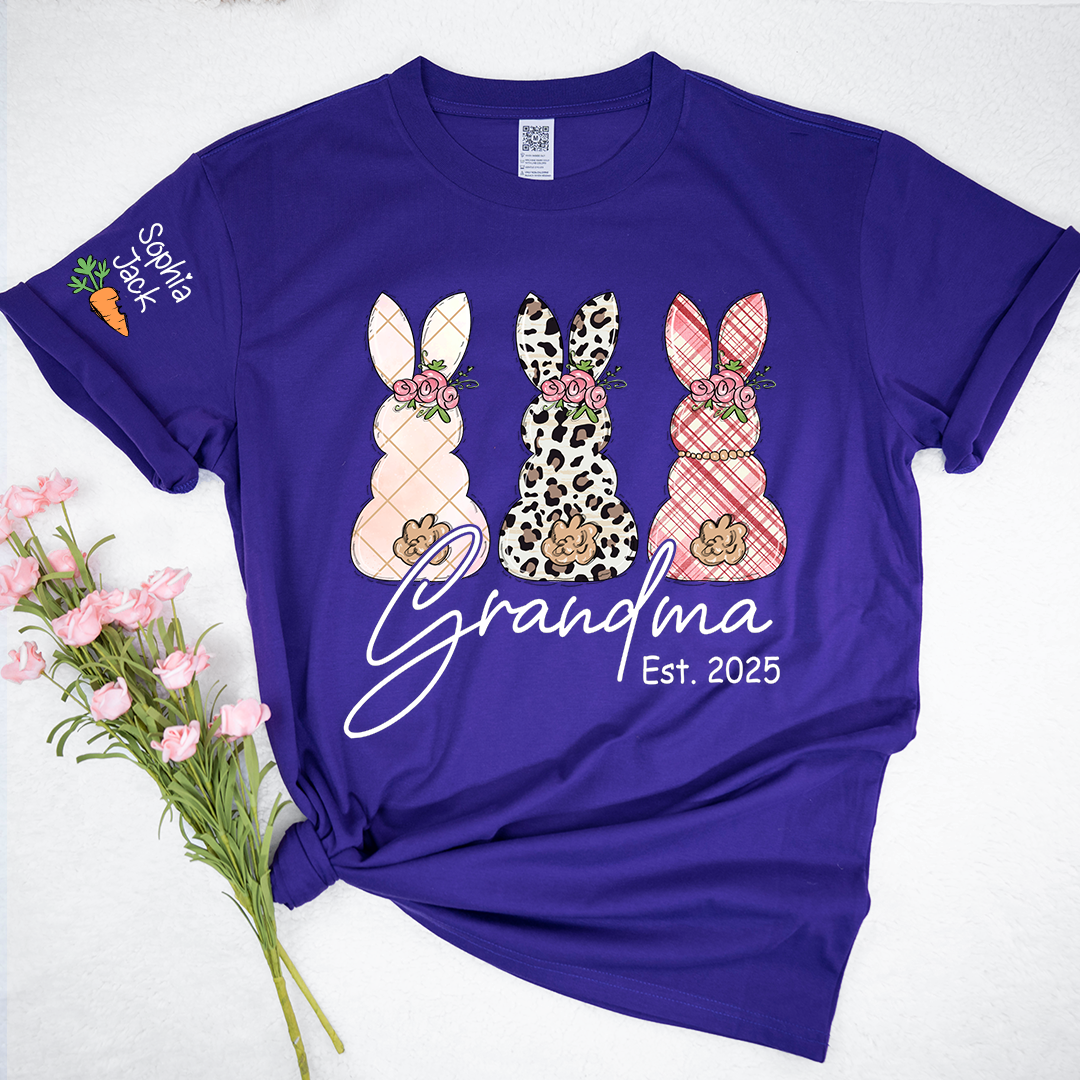 Personalized Grandma Bunny Shirt, Custom Names Easter Bunny Graphic T-Shirt