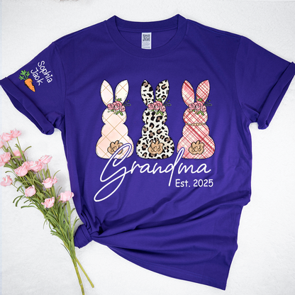 Personalized Grandma Bunny Shirt, Custom Names Easter Bunny Graphic T-Shirt