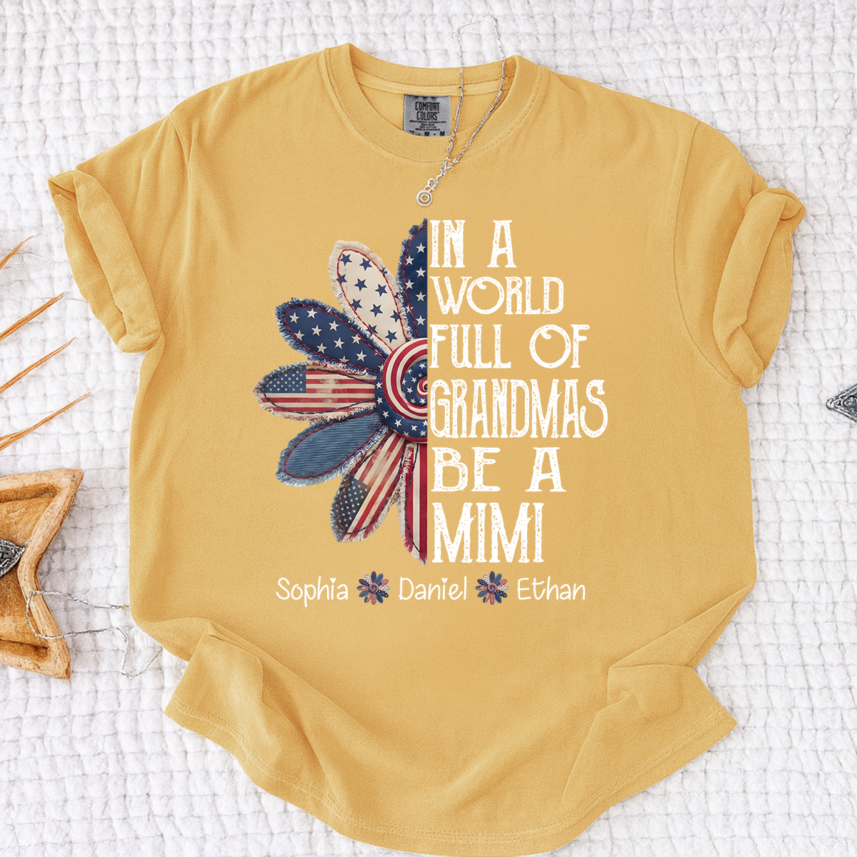 Comfort Colors In A World Full Of Grandmas Be A Mimi Shirt Personalized with Names Patriotic Floral Graphic Custom Grandma Mimi Apparel