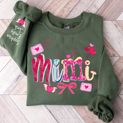 Custom Mimi Valentine Brushstroke Sweatshirt, Heart Shaped valentine Gift for Grandma And Kids