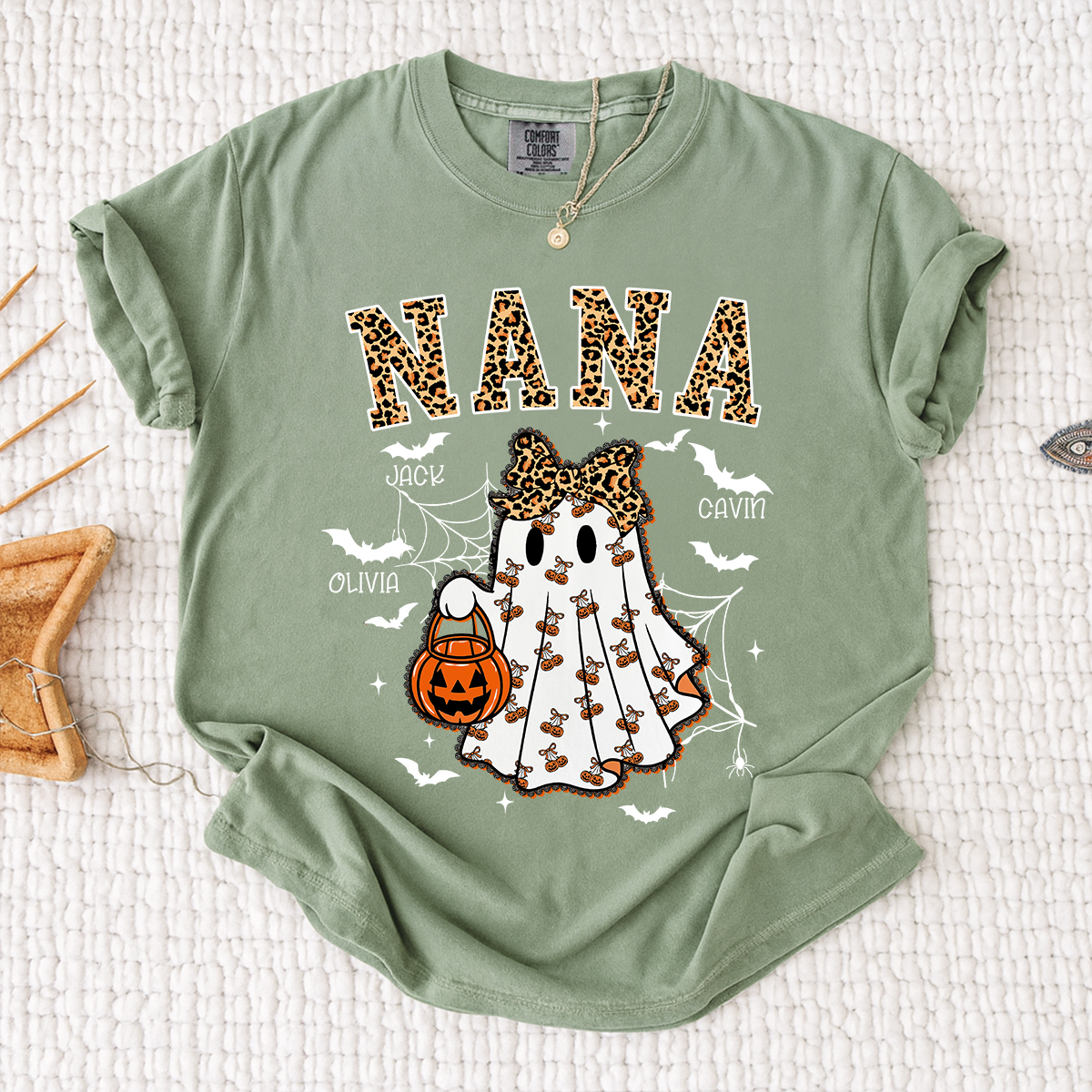 Comfort Colors® Custom Mimi Ghost Shirt, Halloween Outfit with Kids Names